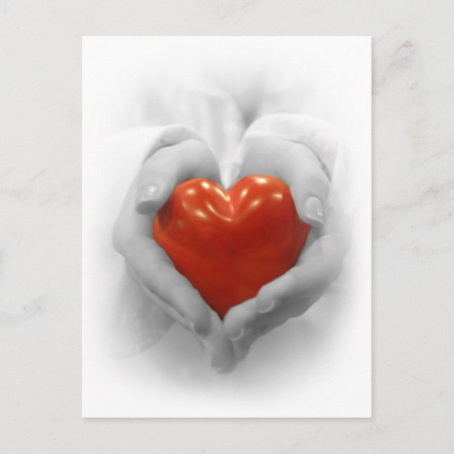 Carte Postale Coeur rouge dans les mains, je t'aime forme (Devant)