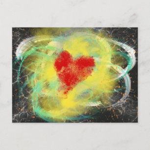 Carte Postale Cœur Rouge Jaune Spirale Art Abstrait Saint Valent