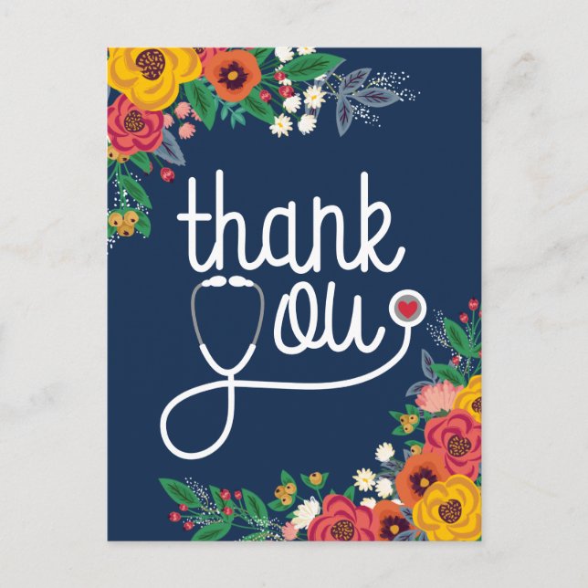 Carte Postale Coeur rouge Stethoscope floral Infirmière médecin (Devant)