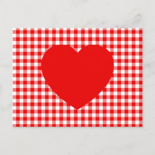 Carte Postale Cœur rouge sur gingham rouge