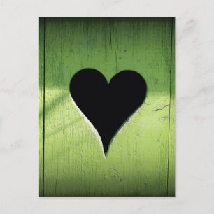 Carte Postale Coeur sculpté à partir d'une porte en bois vert cl