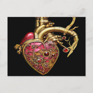 Carte Postale Cœur Steampunk Rubis et Engrenages Anatomiques