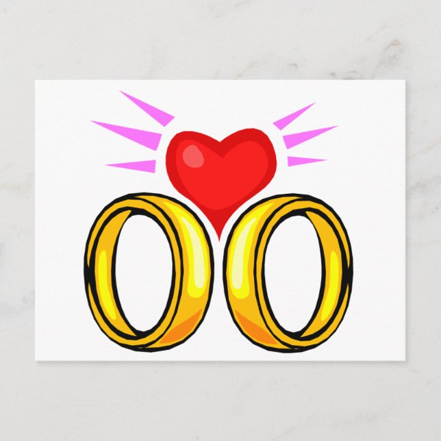 Carte Postale Coeur sur les anneaux Mariages (Devant)
