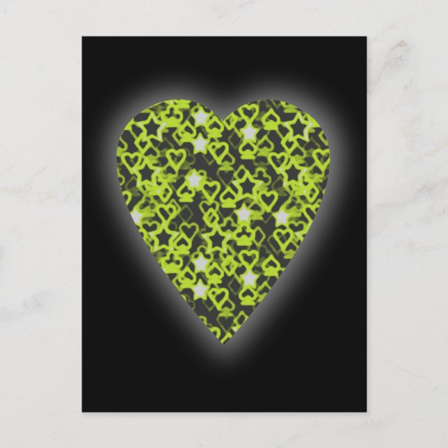 Carte Postale Coeur vert citron. Conception Cardiaque À Motifs. (Devant)