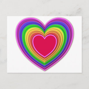 Carte Postale Coeurs 3d en couche couleurs arc-en-ciel