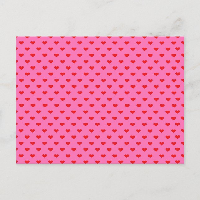 Carte Postale Cœurs à gogo, cœurs rouges sur fond rose, (Devant)