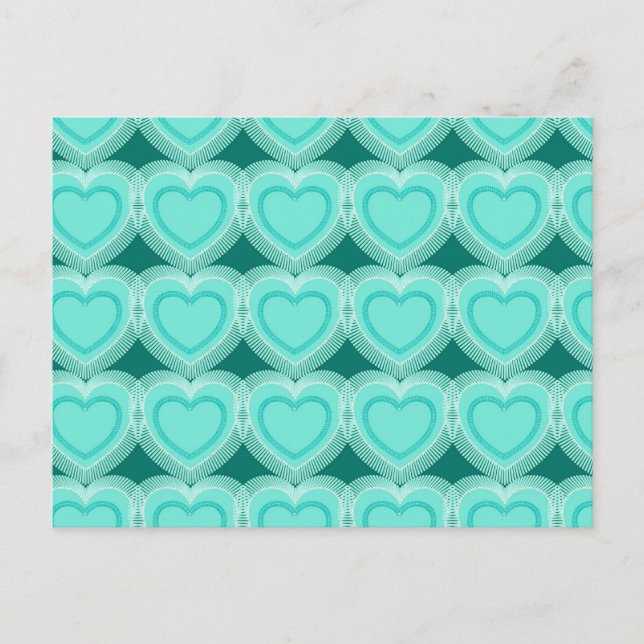 Carte Postale Coeurs Abstraits modernes - Aqua et Turquoise (Devant)