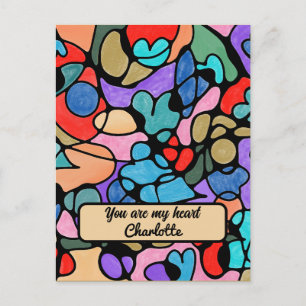 CARTE POSTALE CŒURS ACRÉOGRAPHIQUES NUMÉRIQUES A L'AQUARELLE