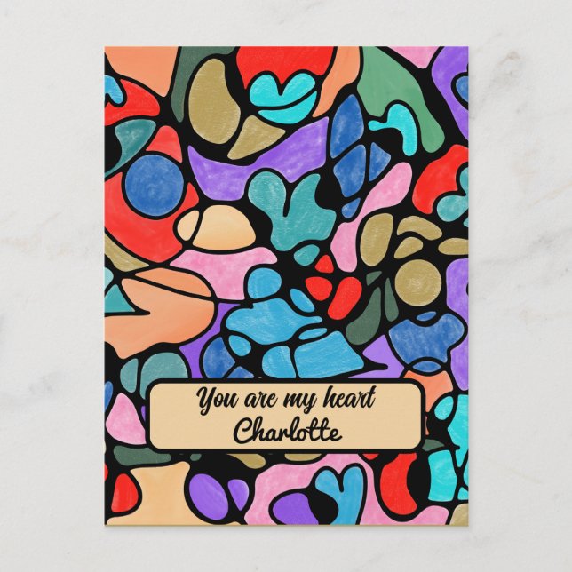 CARTE POSTALE CŒURS ACRÉOGRAPHIQUES NUMÉRIQUES À L'AQUARELLE (Devant)