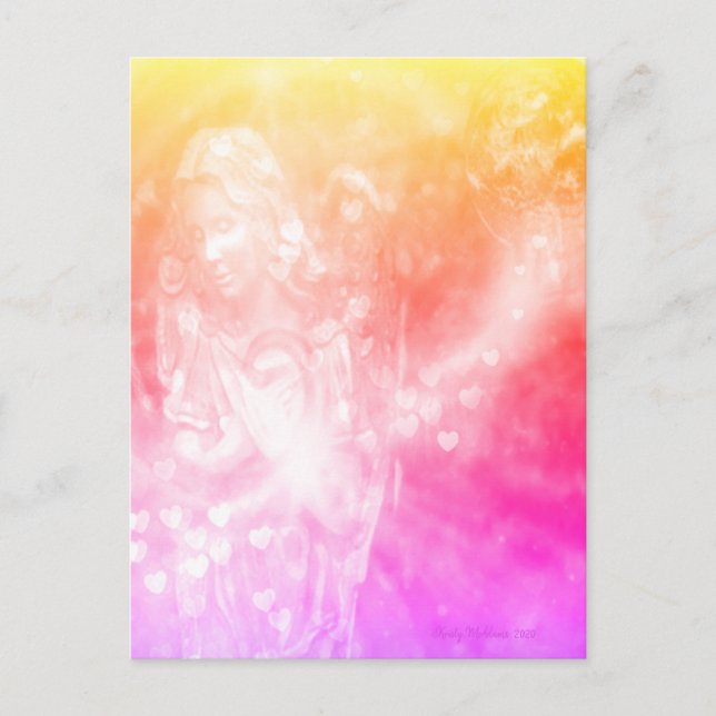 Carte Postale Coeurs anges priant rose Beau aquarelle Art (Devant)