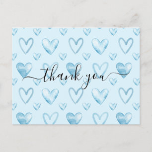 Carte Postale Cœurs Aquarelle Bleu Bébé Baby Shower Merci