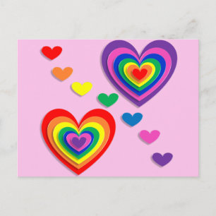 Carte postale Coeurs arc-en-ciel
