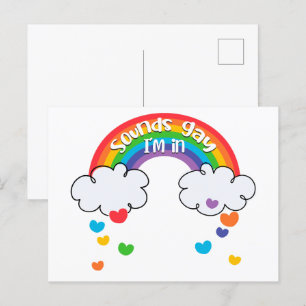 Carte Postale Coeurs Arc-en-ciel colorés Sons Gay Je suis dans
