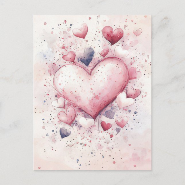 Carte Postale Coeurs blancs et roses Salutation Valentine (Devant)