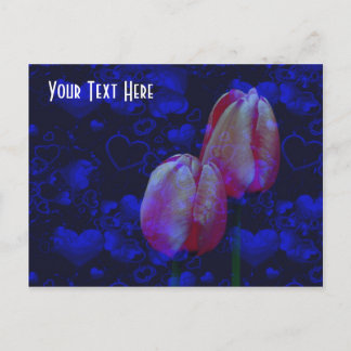 Carte Postale Cœurs Bleu Électrique Tulipes Roses Personnalisabl