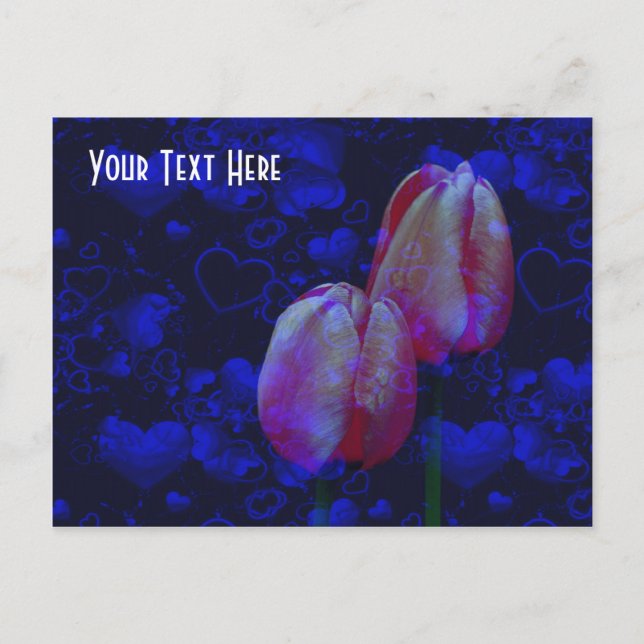 Carte Postale Cœurs Bleu Électrique Tulipes Roses Personnalisabl (Devant)