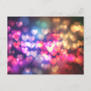 Carte Postale Cœurs Bokeh Rose Rouge Or