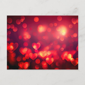 Carte Postale Cœurs Bokeh Rouges