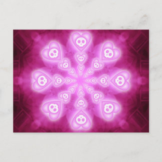 Carte postale Coeurs bonbons et crânes roses