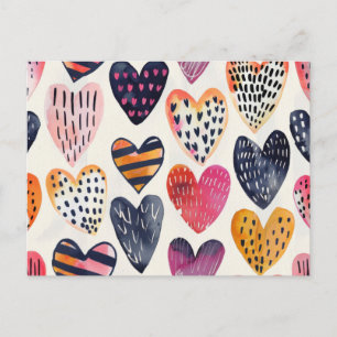 Carte Postale Cœurs Colorés Amour Motif Artisanal