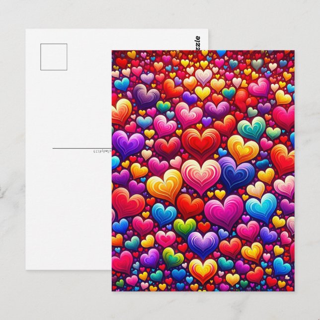 Carte Postale Coeurs colorés, Post-croisement (Devant / Derrière)