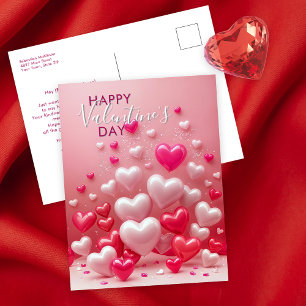 Carte Postale Coeurs d'amour rouge et rose brillant Saint Valent