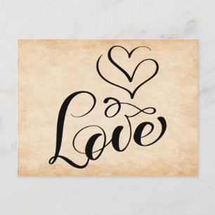 Carte Postale Cœurs d'amour vintage marron mariage grunge de mar