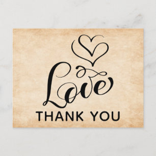 Carte Postale Cœurs d'amour vintage typographie marron grunge
