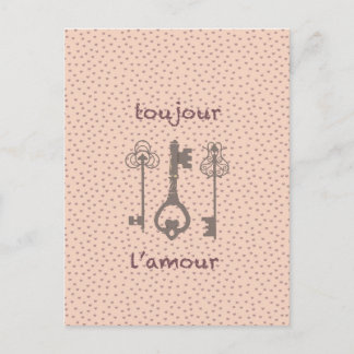 Carte Postale Coeurs d'amour vintages et clés françaises