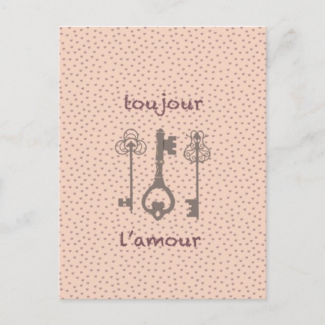 Carte Postale Coeurs d'amour vintages et clés françaises (Devant)