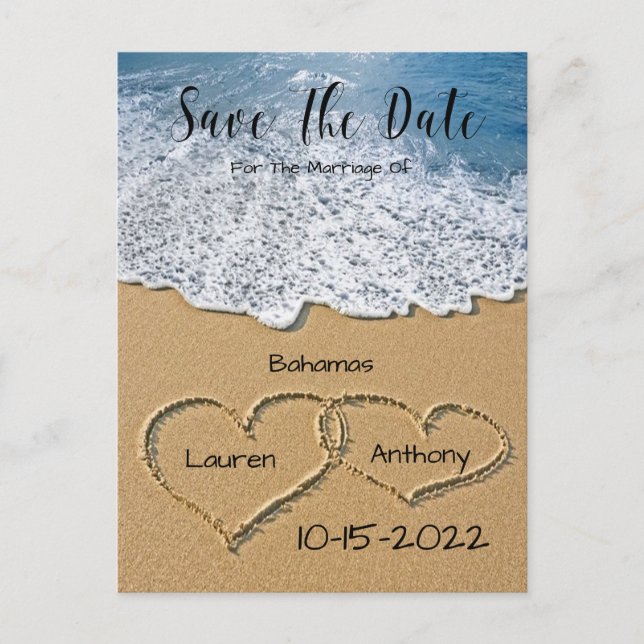 Carte Postale Coeurs Dans Le Sable Sur La Plage Mariage Économis (Devant)