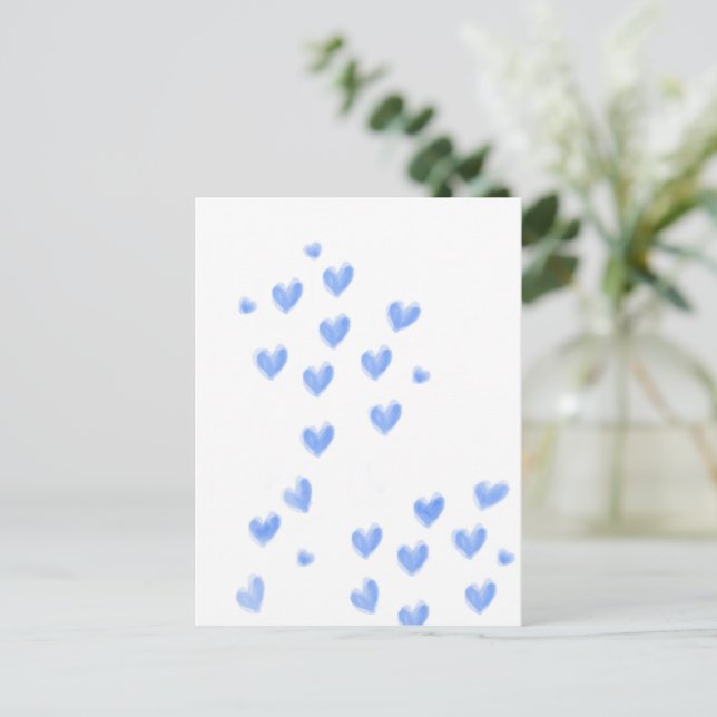 Carte Postale Coeurs d'aquarelle bleu mignon (Debout devant)