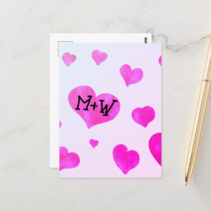 Carte Postale Coeurs d'aquarelle rose Personnalisé Nom de couple