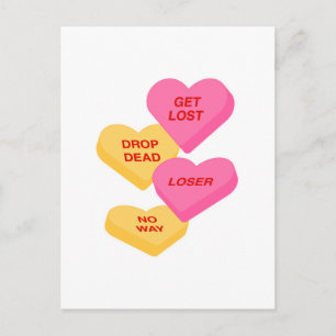 Carte Postale cœurs de bonbons anti Saint-Valentin