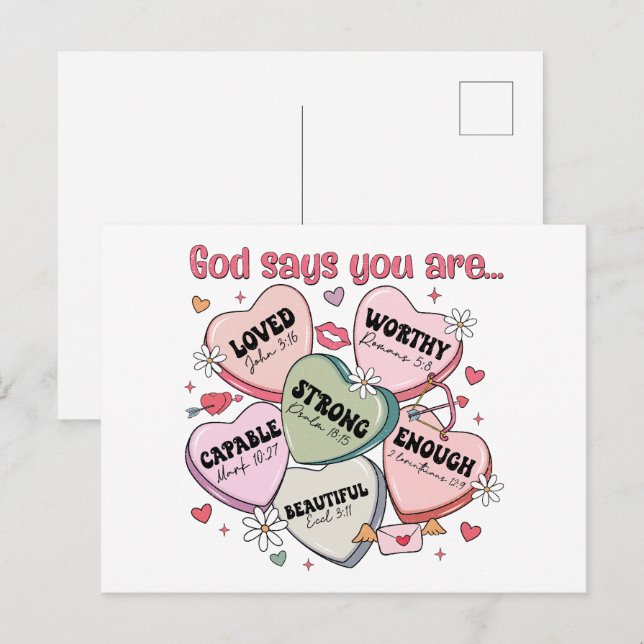 Carte Postale Cœurs de bonbons de la Saint-Valentin Chrétiens (Devant / Derrière)