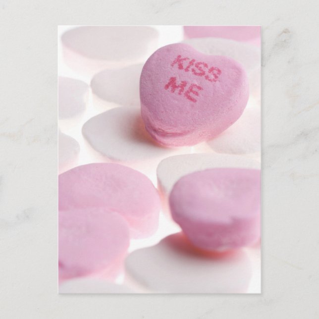 Carte Postale Coeurs de bonbons rose et blanc Kiss Me Modèle de  (Devant)