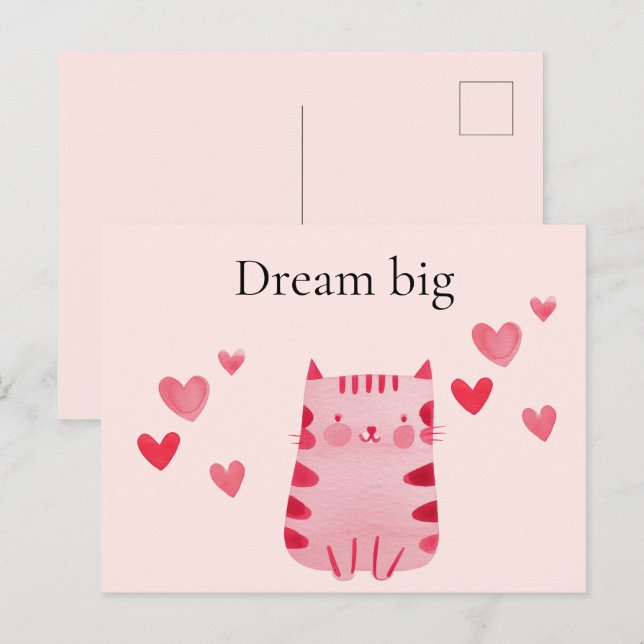 Carte Postale Coeurs de chat rose pâle (Devant / Derrière)
