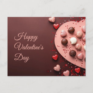 Carte Postale Coeurs de chocolat rose sur terre noire Saint Vale