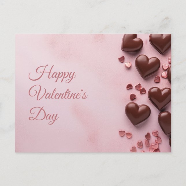 Carte Postale Coeurs de chocolat sur sol rose Saint Valentin (Devant)