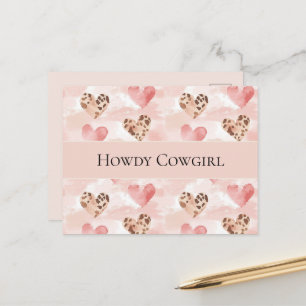 Carte Postale Cœurs de Cowgirl Crème Rose Occidental