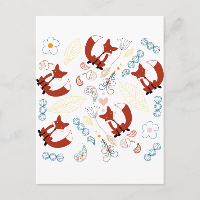 Carte Postale Coeurs de Fox mignonne tirant à la main en bleu ja (Devant)