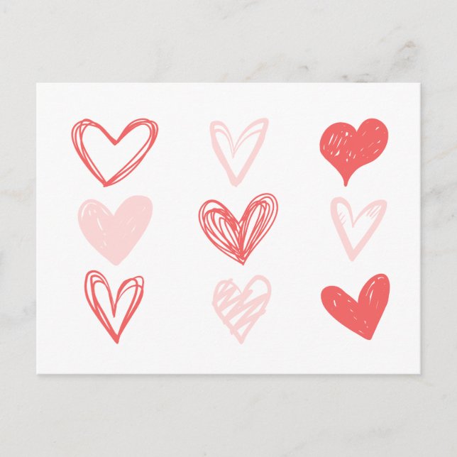 Carte Postale Cœurs de la Saint-Valentin Rose Minimaliste Modern (Devant)