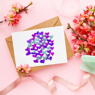 Carte Postale Coeurs de la Saint Valentin - violet et aqua