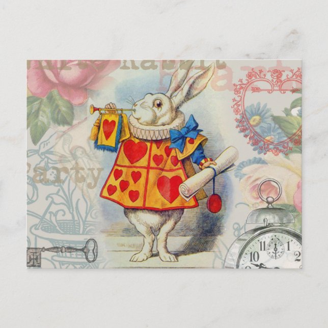 Carte Postale Cœurs de Lapin Blanc Alice Classique (Devant)