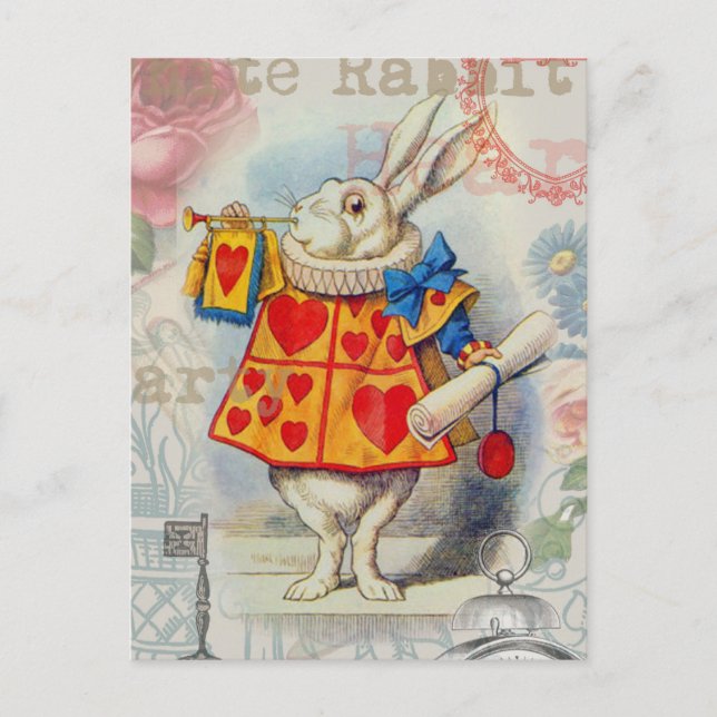 Carte Postale Cœurs de Lapin Blanc Alice Classique (Devant)