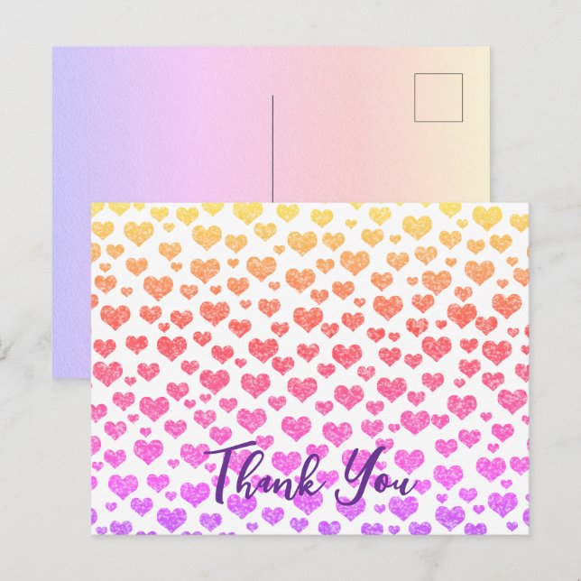 Carte Postale Cœurs de paillettes de fausse arc-en-ciel de coule (Devant / Derrière)