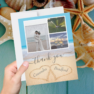 Carte Postale Coeurs de plage tropicaux en Merci Mariage de sabl