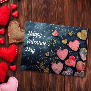 Carte Postale Coeurs dorés et roses sur terre noire Saint Valent