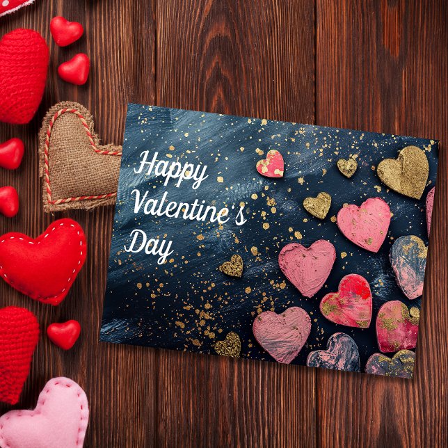 Carte Postale Coeurs dorés et roses sur terre noire Saint Valent (Créateur téléchargé)