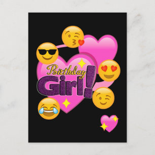 Carte Postale Coeurs & Emojis Fille d'anniversaire